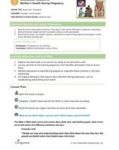 Growing in God's love SEC Curriculum, Home Visit  Lesson 5: Pregnancy Health